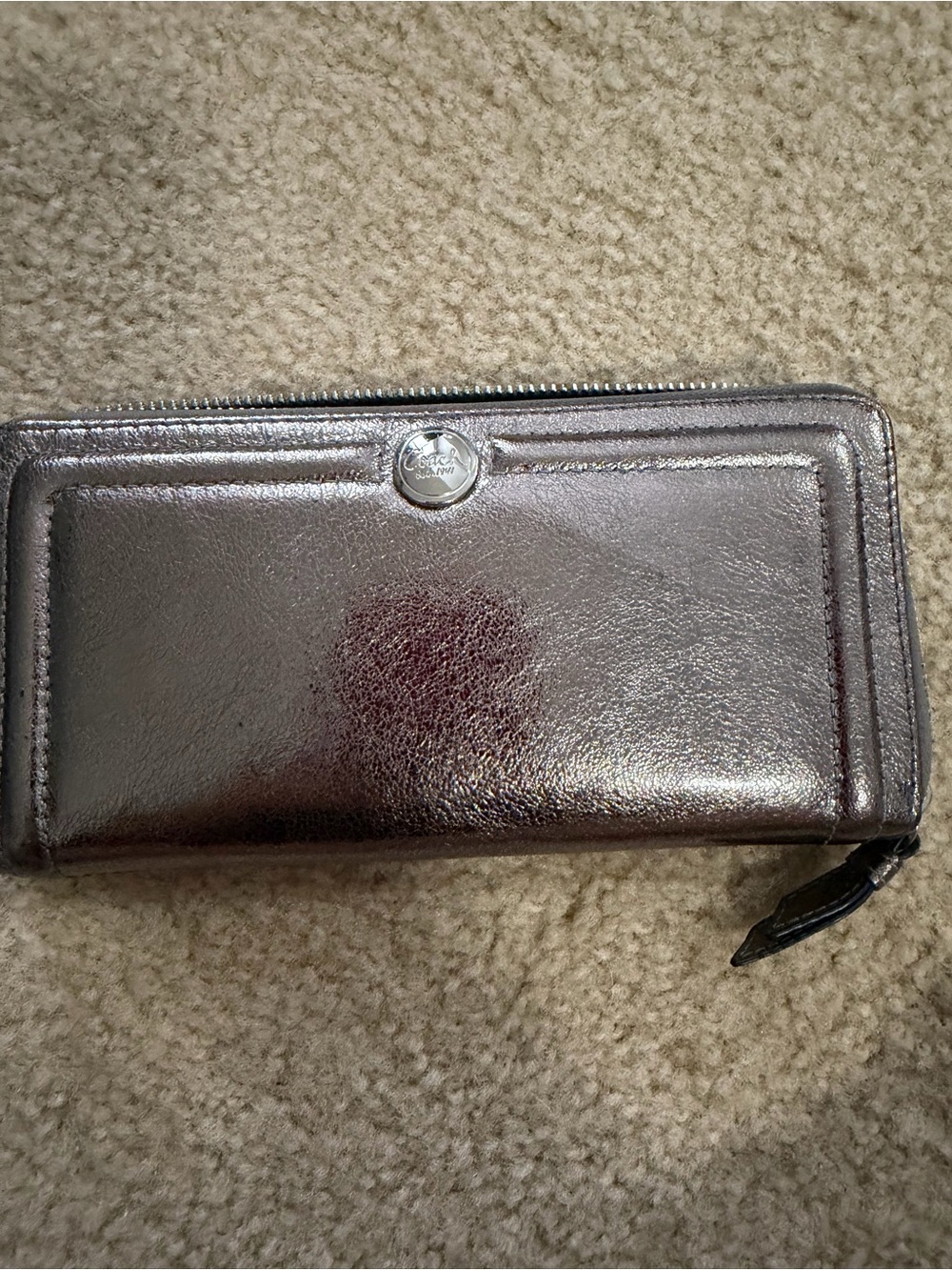 Coach Metallic Silver Zip-Around Wallet